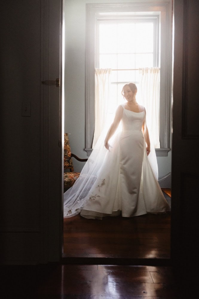 Bridal portrait with backlit natural light.