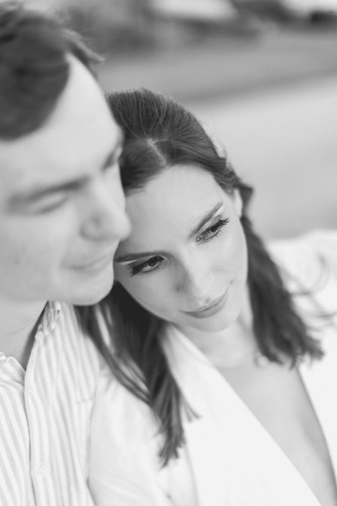 Close-up of a bride and groom during a wedding photoshoot in New Orleans.