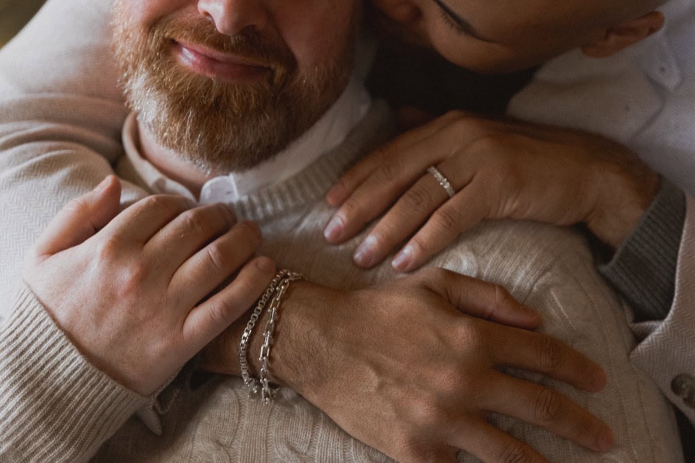 Close-up of couple's hands and faces during wedding in New Orleans.
