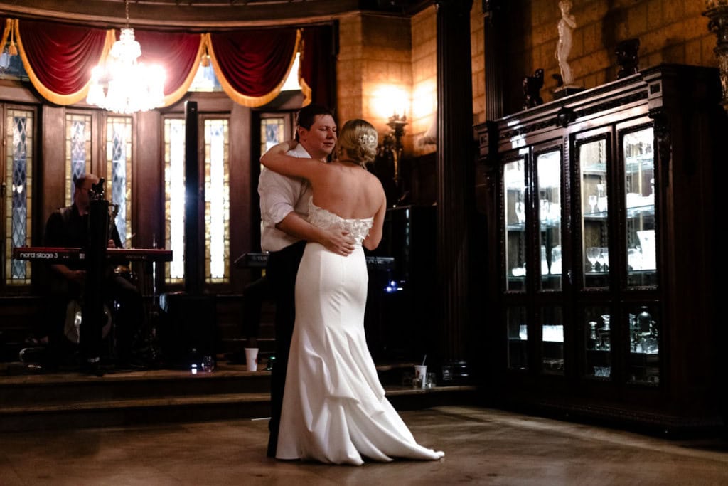 Bride and groom sharing a dance at a New Orleans wedding reception.