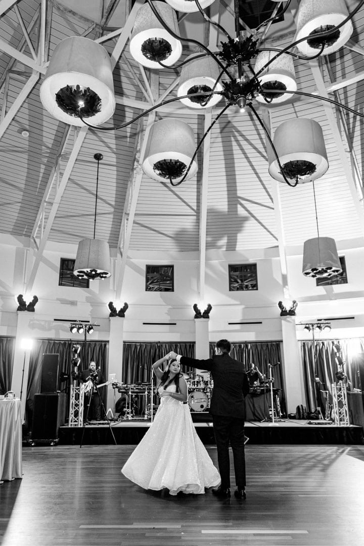Bride and groom dancing at New Orleans wedding reception at the Audubon Tea Room.